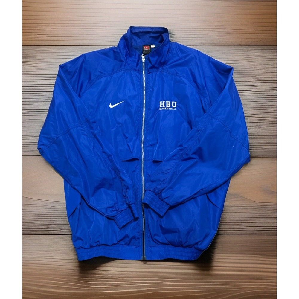 Vtg  Nike HCU Houston Baptist University Huskies Basketball Blue Zip Jacket 2XLT